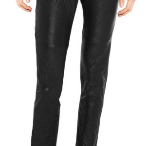 Wrinkle textured womens leather pant